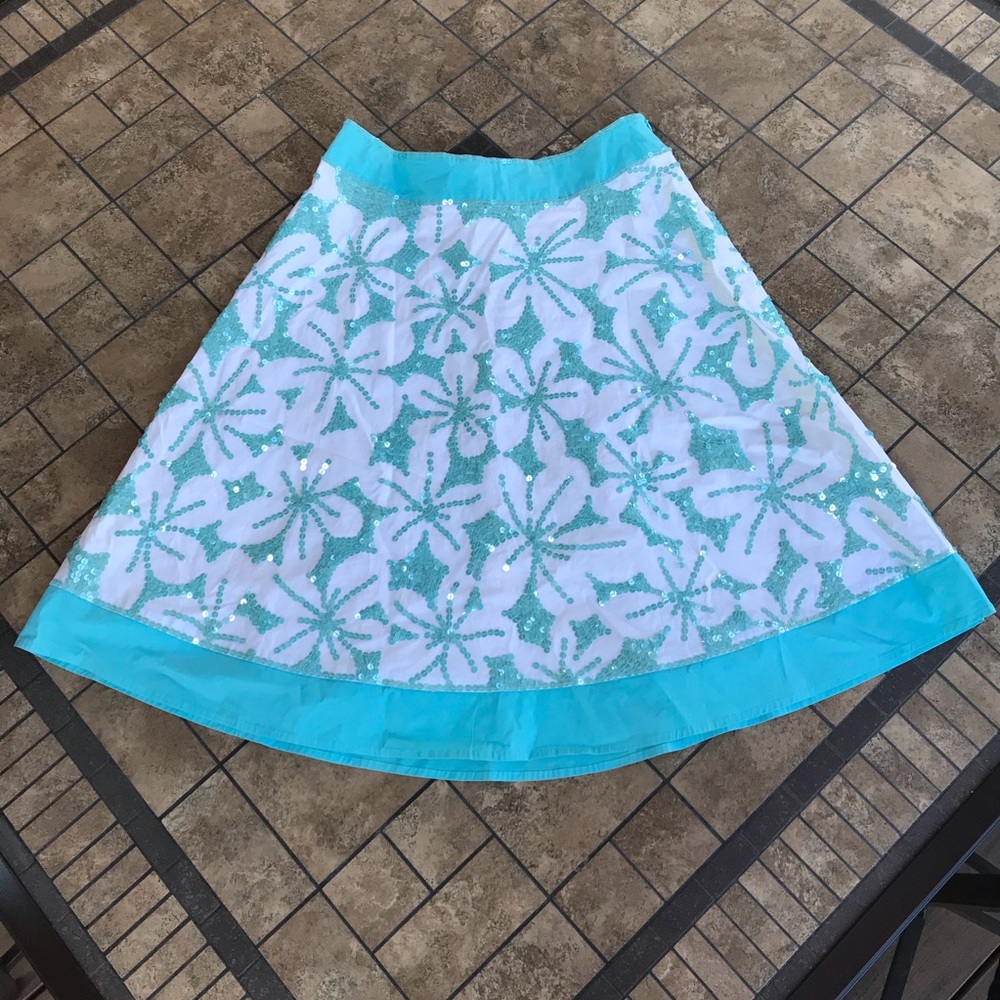 Vanity Collection White skirt w/ Teal Blue Sequins